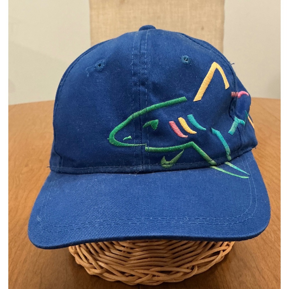 VTG 90s Greg Norman Big Shark Golf Hat Mens OSFA Blue Embroidered Sporty Retro